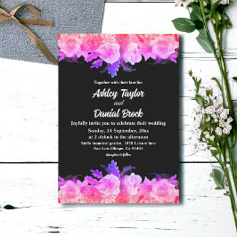 Invitación Elegantes Rosas románticos brillantes Neon Floral 