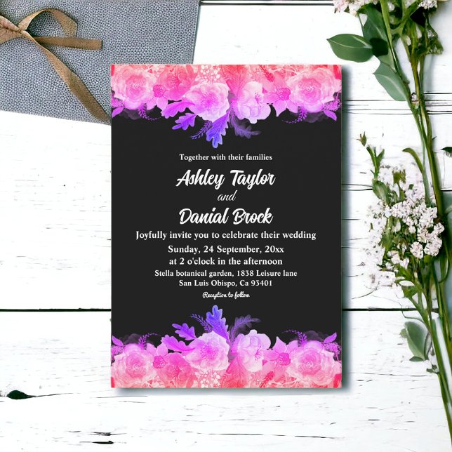 Invitación Elegantes Rosas románticos brillantes Neon Floral  (Subido por el creador)