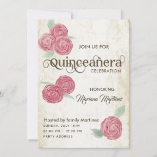 Invitación Elegantes rosas románticos de acuarela Quince I