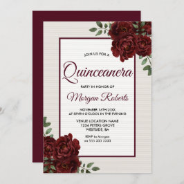 Invitación Elegantes Rosas románticos de Borgoña Quinceanera