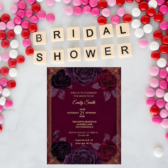 Invitación Elegantes Rosas románticos ducha de novia gótica (Subido por el creador)