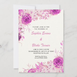 Invitación Elegantes Rosas Rosadas Flores Blancas Crema Boda