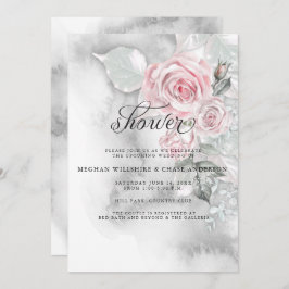 Invitación Elegantes rosas rosadas y acuarela gris
