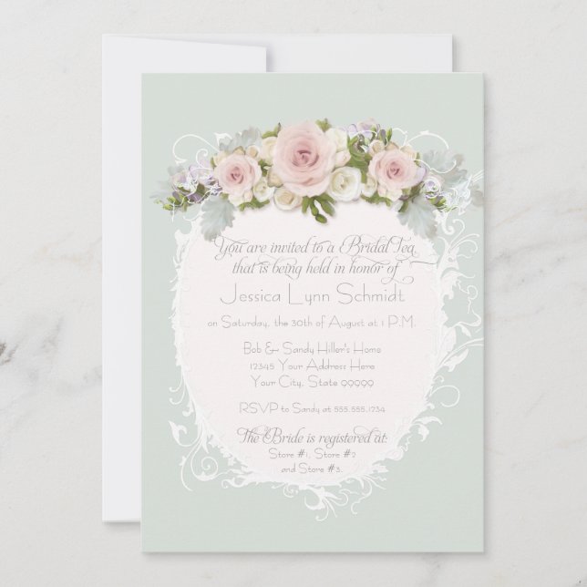 Invitación Elegantes rosas rosas suculentas marihuana Té de d (Anverso)
