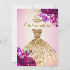 Invitación Elegantes Rosas Royal Gold Burgundy Quinceanera