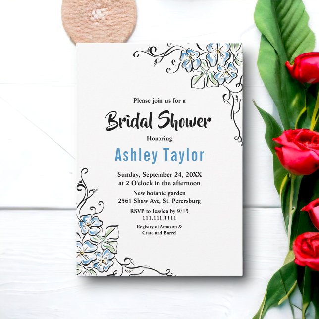 Invitación Elegantes Rosas Rústicos Azules Floral Bridal Show (Subido por el creador)