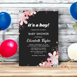 Invitación Elegantes Rosas Rústicos Black Floral Boy Baby Sho