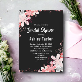 Invitación Elegantes Rosas Rústicos Ducha Bridal Floral Negra