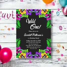 Invitación Elegantes Rosas Rústicos Floral Negra Primer cumpl