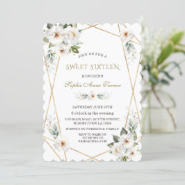 Invitación Elegantes Rosas salvajes blancos dulces de oro die