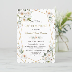 Invitación Elegantes Rosas salvajes blancos dulces de oro die