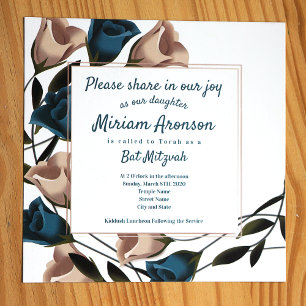 Invitación Elegantes Rosas Verde azulados beiges invitan a Ba