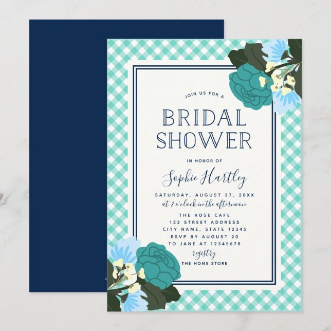 Invitación Elegantes Rosas Verde azulados Floral Bridal Showe (Anverso / Reverso)