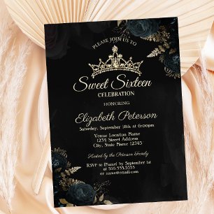Invitación Elegantes rosas verde oscuro gótico dulces 16