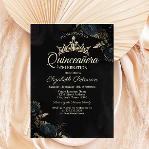 Invitación Elegantes Rosas Verde Oscuro Gótico Quinceañera