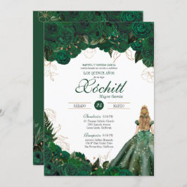 Invitación Elegantes Rosas verdes de esmeralda quinceañeros c