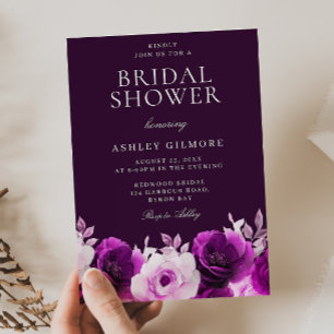 Invitación Elegantes Rosas violáceos púrpuras  duchas de novi
