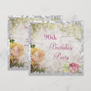 Invitación Elegantes Rosas y Diamantes Shabby Chic para Cumpl