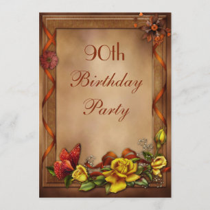 Invitación Elegantes Rosas y fiesta de cumpleaños 90 del Mari