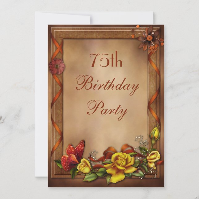 Invitación Elegantes Rosas y fiesta de cumpleaños número 75 d (Anverso)