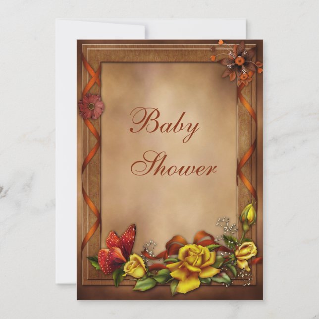 Invitación Elegantes Rosas y mariposas Baby Shower (Anverso)