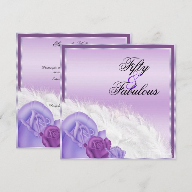 Invitación Elegantes Rosas y plumas clásicas fabulosas 50 (Anverso / Reverso)