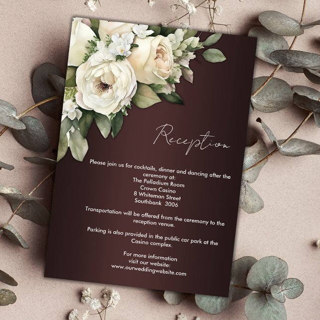 Invitación Elegantes Rosas y recepción de la boda borgoñona o (Subido por el creador)
