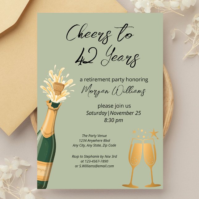 Invitación Elegantes saludos a Fiesta de Jubilación Verde por (Subido por el creador)