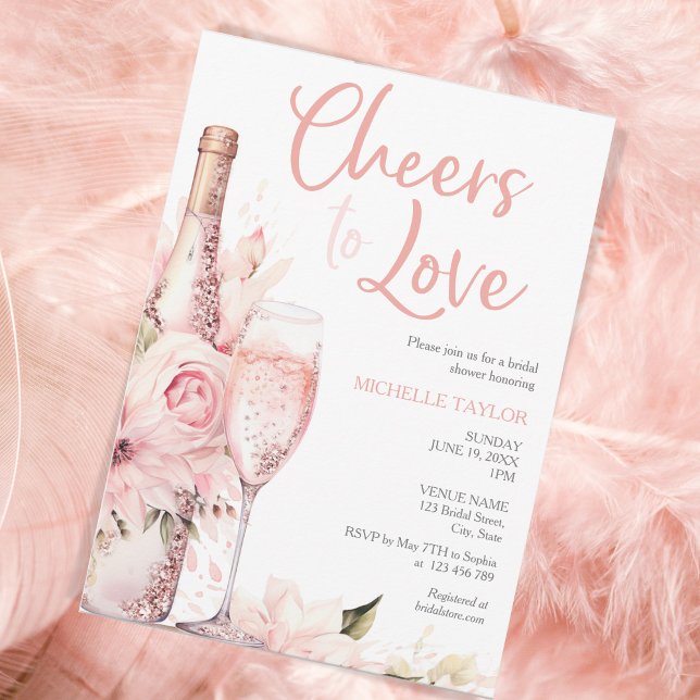 Invitación Elegantes saludos para amar el boho Rubor Pink Sum (cheers to love boho prosecco)