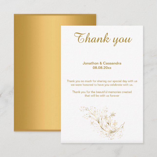 INVITACIÓN ELEGANTES SIMPLE HOJA DE ORO REVERSO GRACIAS (Anverso / Reverso)