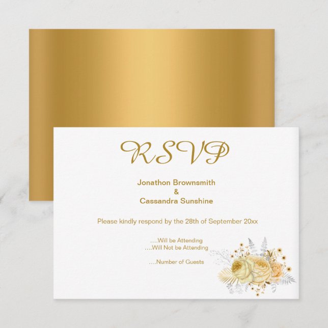 INVITACIÓN ELEGANTES SIMPLE ORO ORO FLORAL ORO RSVP (Anverso / Reverso)