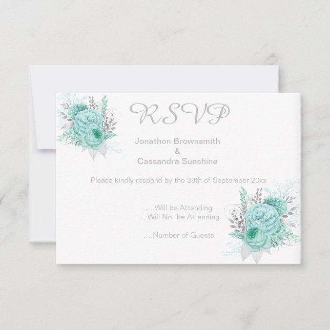 INVITACIÓN ELEGANTES SIMPLES FLORES ACUÁTICO GLITTER RSVP (Anverso)