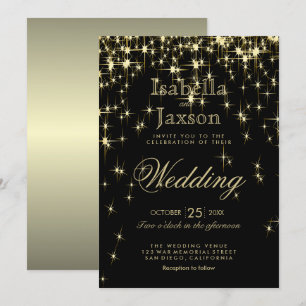 Invitación Elegantes Starlights negras y doradas