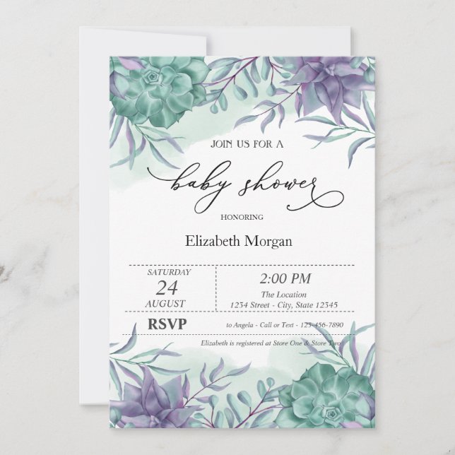 Invitación Elegantes suculentas Baby Shower del desierto (Anverso)