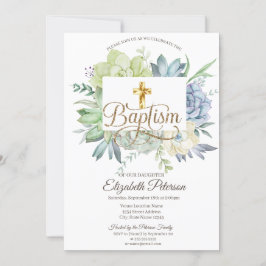 Invitación Elegantes Suculentas de Cactus Cruz de Oro con Lun