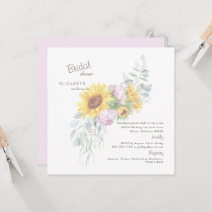 Invitación Elegantes Sunflowers Pink Peony Bridal Square Invi