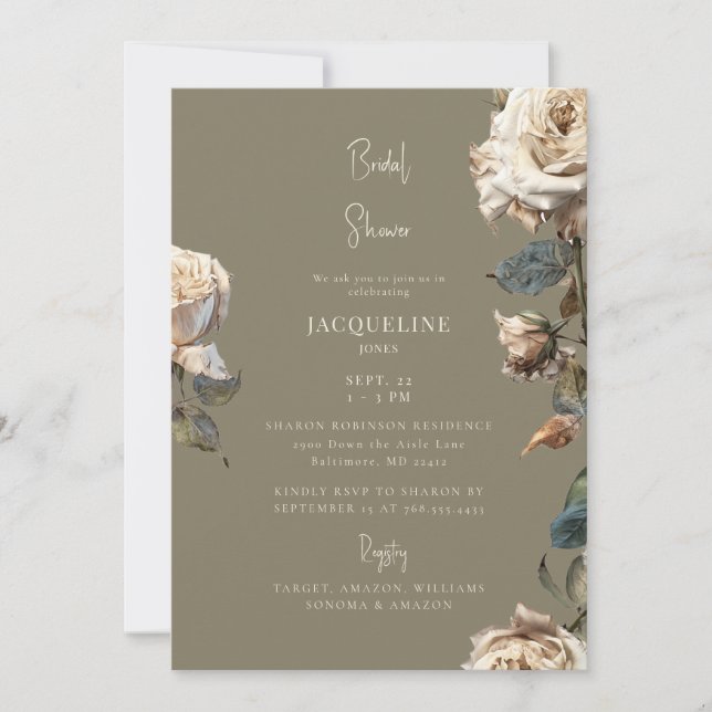 Invitación Elegantes tonos cálidos Rosas secos blancos ducha  (Anverso)