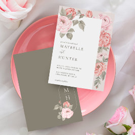 Invitación Elegantes tonos de agua rosados en floral florecie