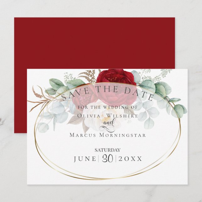 Invitación Elegantes tonos rojos y blancos (Anverso / Reverso)