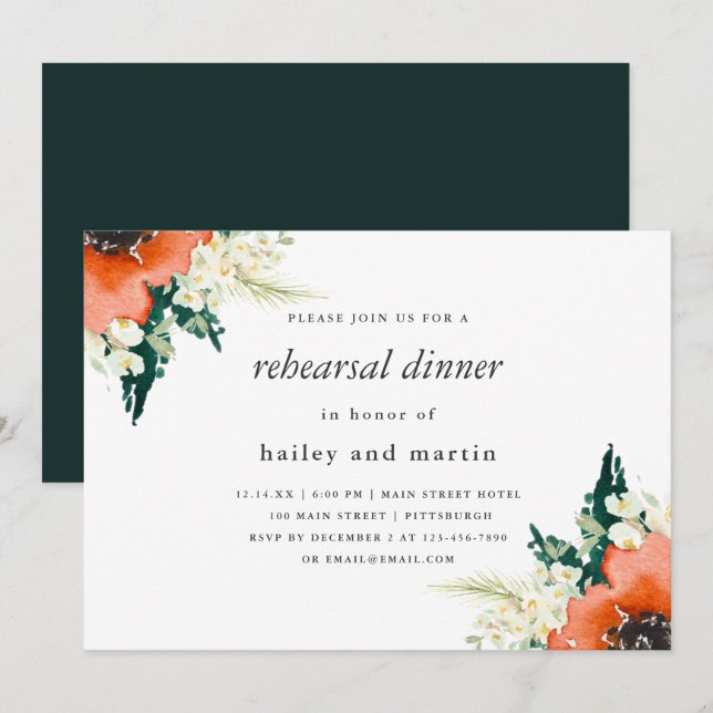 Invitación Elegantes tradiciones Boda Floral Ensayo Cena (Anverso / Reverso)