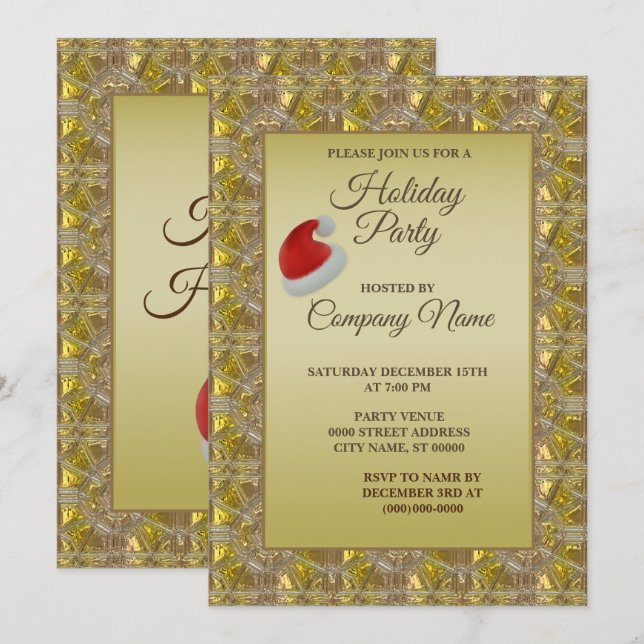 Invitación Elegantes vacaciones Fiestas de Navidades dorados (Anverso / Reverso)