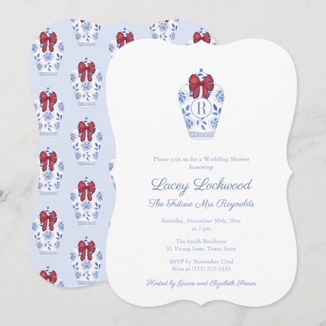 Invitación Elegantes Vacaciones Rojo Algo Azul Ducha Bridal (Anverso / Reverso)