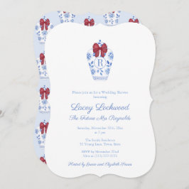 Invitación Elegantes Vacaciones Rojo Algo Azul Ducha Bridal