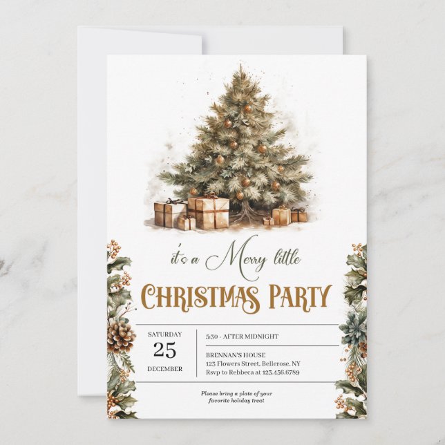 Invitación Elegantes vacaciones verdes pastel y faux doradas (Anverso)