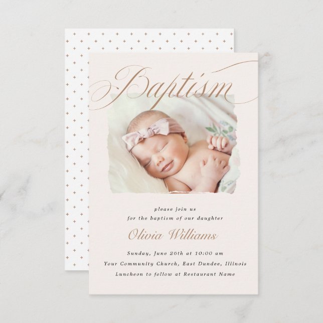 Invitación Elegantes Vieiras De Crema Polvorienta Cristian Ba (Anverso / Reverso)