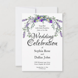 Invitación Elegantes violetas acuáticas y Boda Lavender