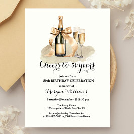 Invitación Elegantes vítores a 50 años Champagne 50 cumpleaño