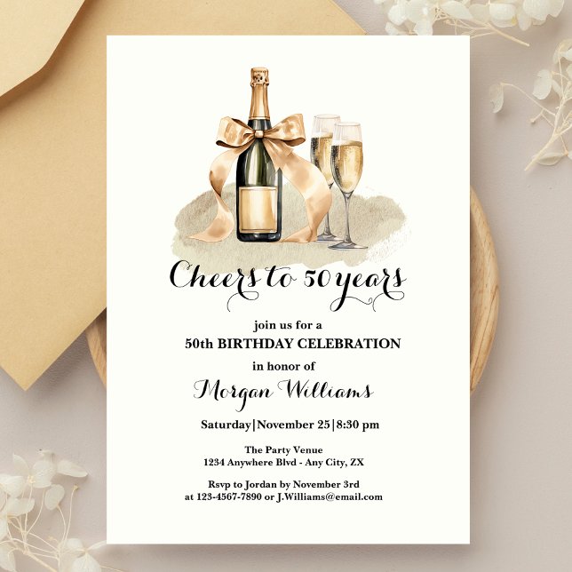 Invitación Elegantes vítores a 50 años Champagne 50 cumpleaño (Subido por el creador)