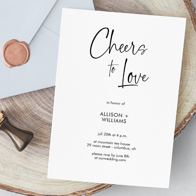 Invitación Elegantes vítores blancos para amar a Boda de guio (Elegant White Cheers to Love Script Wedding Invitation)