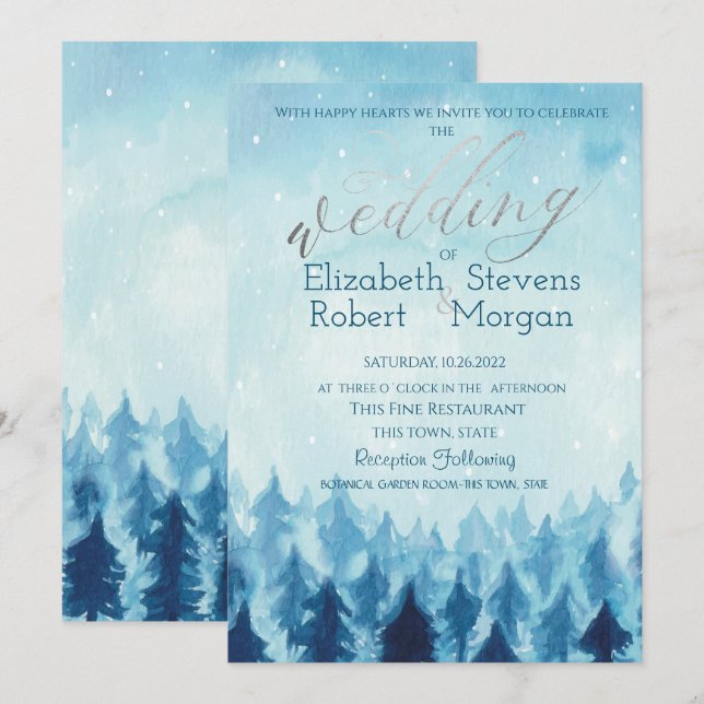Invitación Elegantes y elegantes árboles de pino azul de bosq (Anverso / Reverso)